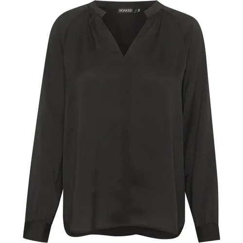 Elegante Schwarze Bluse mit V-Ausschnitt , Damen, Größe: L - Soaked in Luxury - Modalova