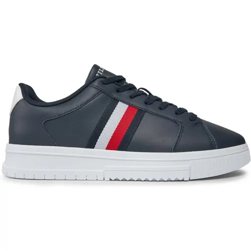 Striped Leather Sneakers , male, Sizes: 8 UK, 7 UK - Tommy Hilfiger - Modalova