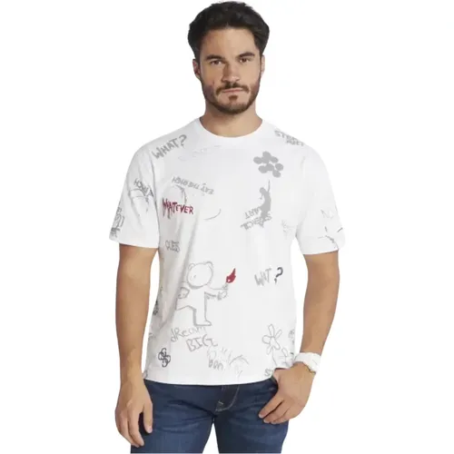 Bedrucktes Baumwoll-T-Shirt - Weiß , Herren, Größe: XL - Guess - Modalova