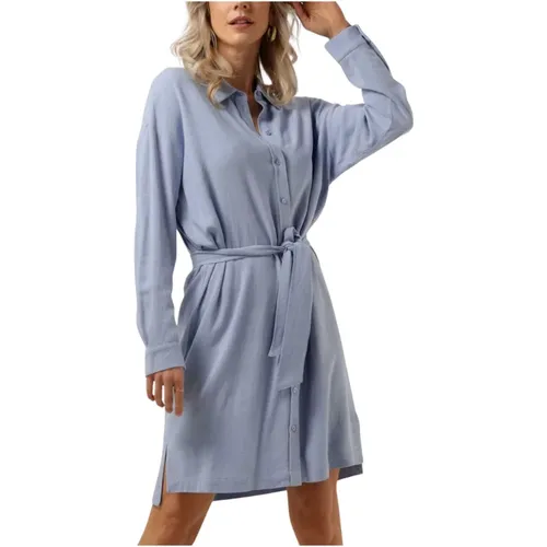 Langes Leinenhemd Kleid Blau , Damen, Größe: L - Selected Femme - Modalova