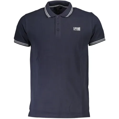 Blau Baumwoll Polo Shirt mit Druck , Herren, Größe: 2XL - Cavalli Class - Modalova