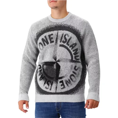 Gewebter Effekt Wollmischung Grauer Pullover - Stone Island - Modalova