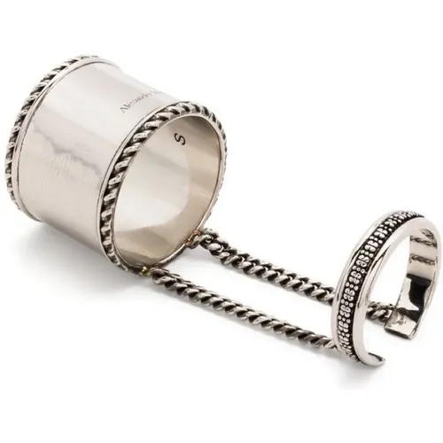 Silver Engraved-Logo Double-Ring , female, Sizes: M - alexander mcqueen - Modalova