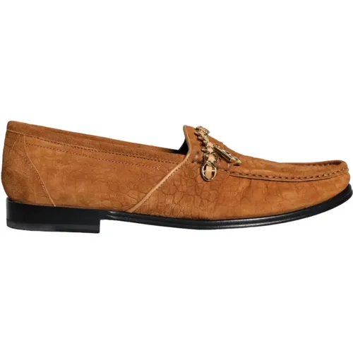 Velvet Leather Logo Moccasin Shoes , male, Sizes: 9 1/2 UK - Dolce & Gabbana - Modalova