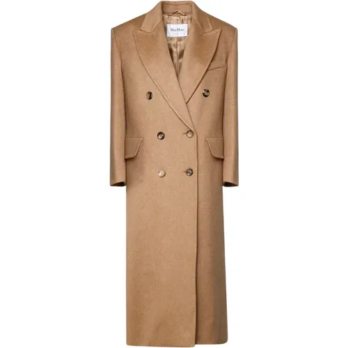 Double-Breasted Camel Coat with Peak Lapels , female, Sizes: XS, 2XS - Max Mara - Modalova