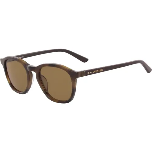 Mode Sonnenbrille Braun Havana Stil , unisex, Größe: 52 MM - Calvin Klein - Modalova