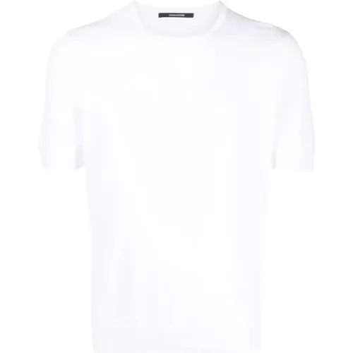 Weißes Kurzarm-Strick-T-Shirt , Herren, Größe: M - Tagliatore - Modalova