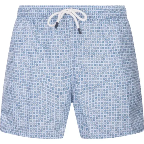 Blaue Badehose mit Polka Dot und geometrischem Blumenmuster , Herren, Größe: XL - Fedeli - Modalova