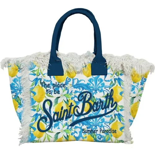 Canvas-Handtasche mit Zitronenmuster , Damen, Größe: ONE Size - Saint Barth - Modalova