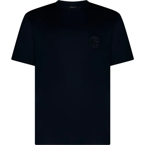 Cotton Logo Embroidered T-shirts , male, Sizes: S, L - Giorgio Armani - Modalova