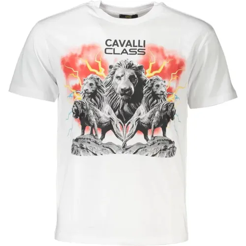 Löwendruck Herren T-Shirt - Weiß , Herren, Größe: M - Cavalli Class - Modalova