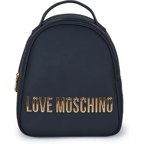 Eco-Leather Backpack with Gold Metal Logo , female, Sizes: ONE SIZE - Love Moschino - Modalova