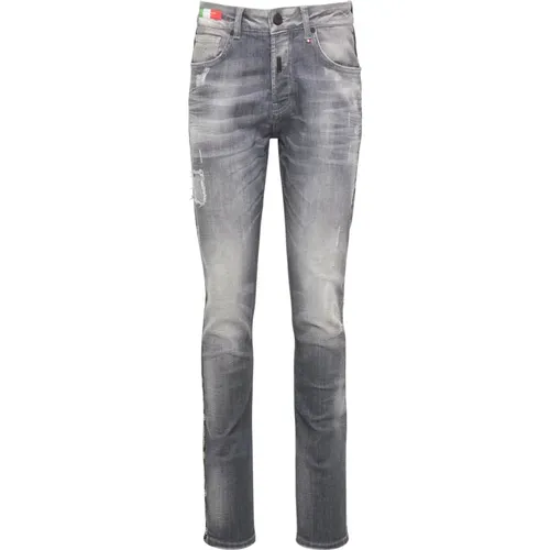 Men`s Distressed Logo Piping Skinny Jeans , male, Sizes: W38, W32, W31, W33, W29, W40, W36, W34, W30 - carlo colucci - Modalova