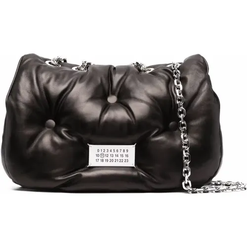 Black Sheepskin Shoulder Bag with Logo Patch , female, Sizes: ONE SIZE - Maison Margiela - Modalova