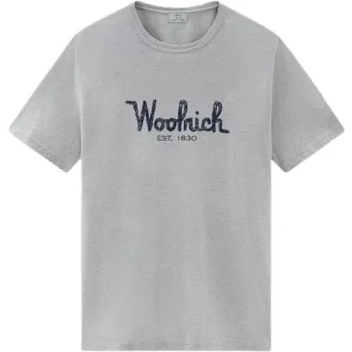 Embroidered Logo Tee Light Grey , male, Sizes: L, M, S - Woolrich - Modalova