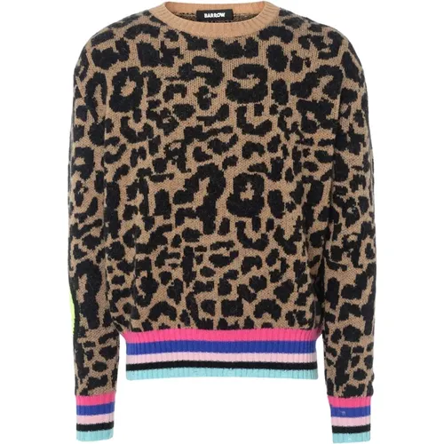 Leopard Print Wool Jumper , male, Sizes: M - Barrow - Modalova