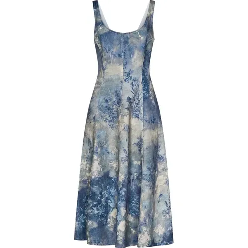 Blaues Blumen Denim Midi Kleid - Ralph Lauren - Modalova