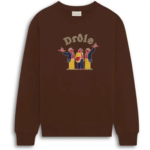 Crewneck Sweatshirt mit Frontdruck und Rippkanten , Herren, Größe: S - Drole de Monsieur - Modalova