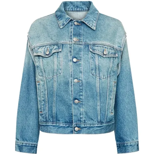 Blauer Denim Mantel mit Cut-Out Details - MM6 Maison Margiela - Modalova