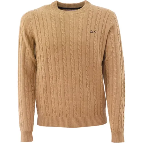 Round Neck Cable Knit Sweater , male, Sizes: S - Sun68 - Modalova