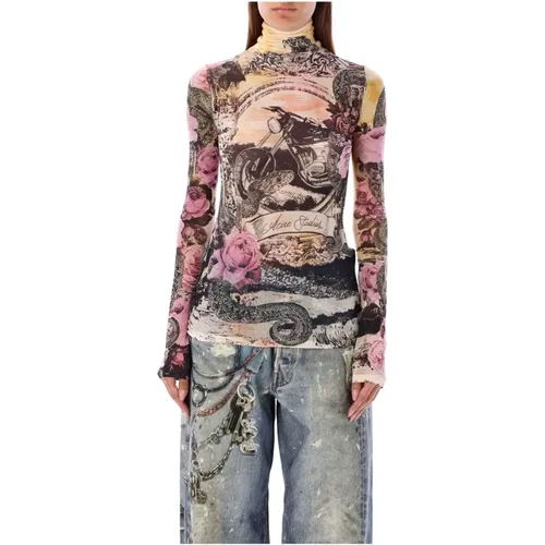 Mesh Moto Top Pink Floral Print , female, Sizes: XS, S - Acne Studios - Modalova