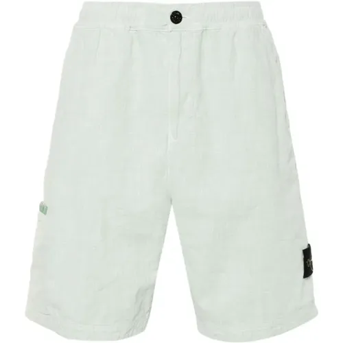 Linen Bermuda Shorts with Compass Motif , male, Sizes: W32 - Stone Island - Modalova
