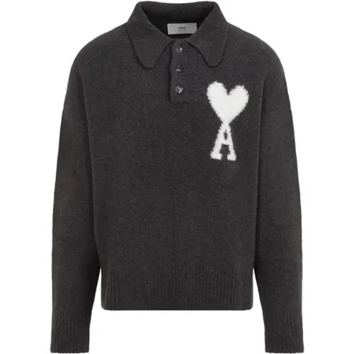 Luxurious Grey Polo Shirt Aw24 , male, Sizes: L - Ami Paris - Modalova