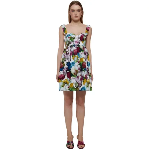 Flowers Print Sweetheart Dress , female, Sizes: M, XS, S - Dolce & Gabbana - Modalova