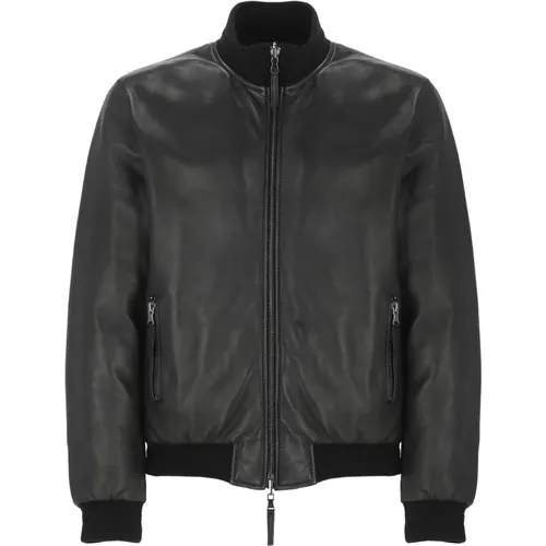 Wendbare Lederjacke Schwarz Runder Halsausschnitt - The Jack Leathers - Modalova