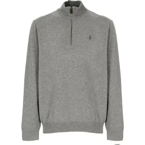 Grauer Wollpullover mit hohem Kragen und gesticktem Pony-Logo , Herren, Größe: L - Ralph Lauren - Modalova