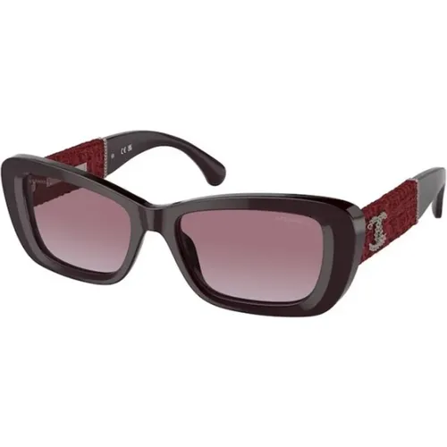 Roter Rahmen Violette Gläser Sonnenbrille , Damen, Größe: 53 MM - Chanel - Modalova
