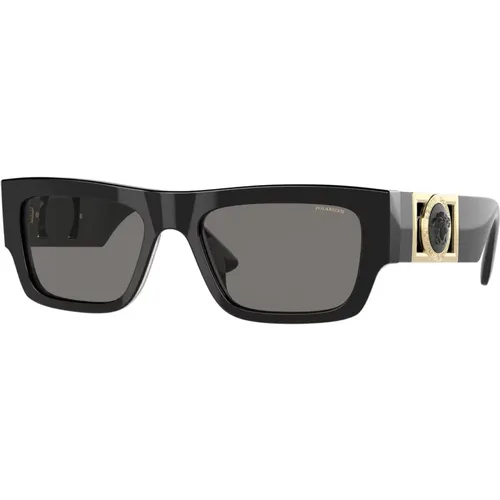 Schwarze/Graue Sonnenbrille , Herren, Größe: 53 MM - Versace - Modalova