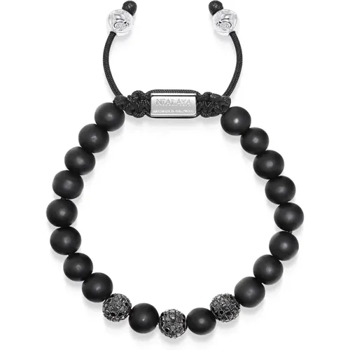 Men's Trio Black Diamond Beaded Bracelet with Matte Onyx , male, Sizes: M, S, XL, L, 2XL - Nialaya - Modalova