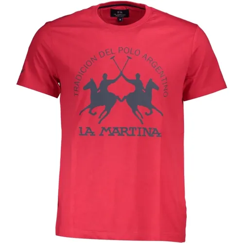 Rotes Baumwoll-T-Shirt, Kurze Ärmel, Regular Fit, Runder Ausschnitt, Druck, Logo - LA MARTINA - Modalova