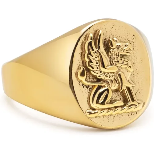 Lion Crest Gold Plated Steel Ring , male, Sizes: 56 MM, 60 MM, 58 MM, 64 MM, 62 MM - Nialaya - Modalova