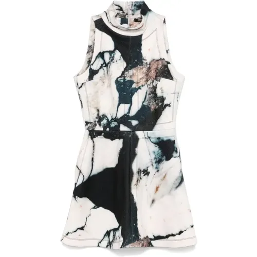 Marble-Print Mini Dress in White , female, Sizes: M, S - Roberto Cavalli - Modalova