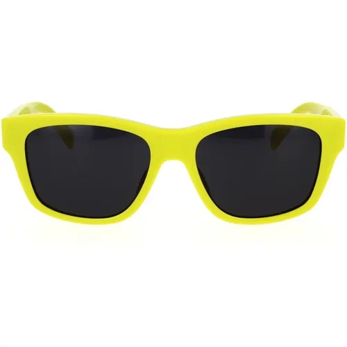 Geometrische Sonnenbrille mit gelbem fluoreszierendem Rahmen und grauen Gläsern , unisex, Größe: 55 MM - Celine - Modalova