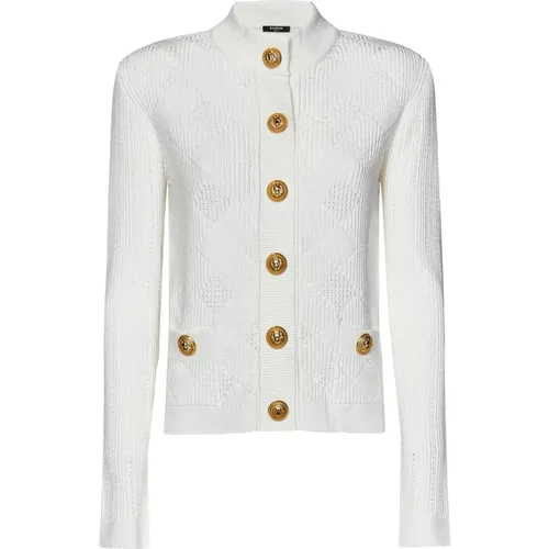 Openwork Vichy Knit Cardigan , female, Sizes: S, M - Balmain - Modalova