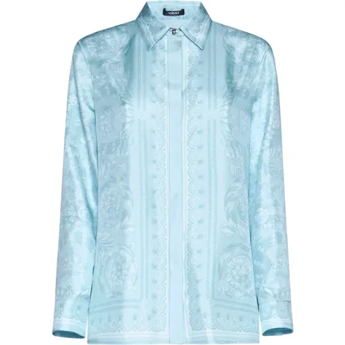 Barocco Print Silk Shirt , female, Sizes: S, M - Versace - Modalova