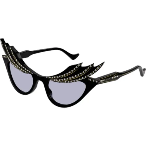 Cat Eye Sonnenbrille in Glänzendem Schwarzem Acetat mit Kristallen Gg1094S-001 - Gucci - Modalova