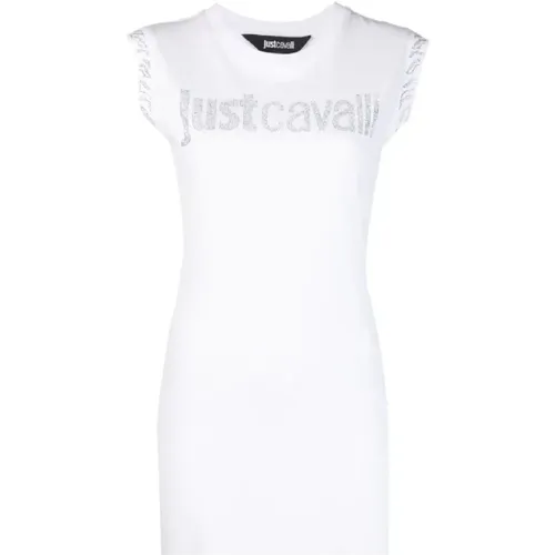 Cotton Jersey Dress with Rhinestone Logo , female, Sizes: L, M, S - Just Cavalli - Modalova