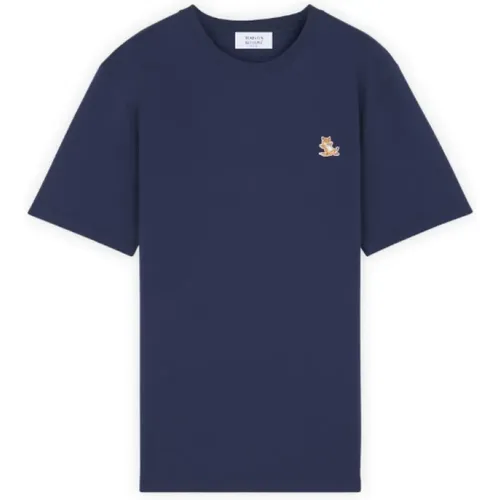 Blau Logo Front T-shirt , Herren, Größe: XL - Maison Kitsuné - Modalova