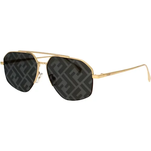 Geometric Glamour Sunglasses with Mirrored Grey Lenses , unisex, Sizes: 56 MM - Fendi - Modalova
