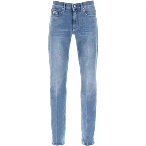 Stretch Denim Slim Fit Jeans mit Metall Medusa Details , Herren, Größe: W31 - Versace - Modalova