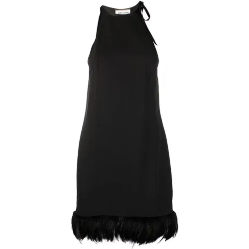 Feather-Trim Mini Dress , female, Sizes: L - Saint Laurent - Modalova