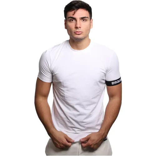 Weiße Baumwoll-T-Shirt mit Logo-Patch , Herren, Größe: XL - Dsquared2 - Modalova