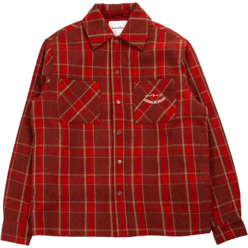 Rot/braunes kariertes Overshirt mit gestepptem Futter - House of Sunny - Modalova