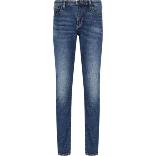 Slim Fit Denim Jeans mit Lederlogo , Herren, Größe: W42 - Emporio Armani - Modalova