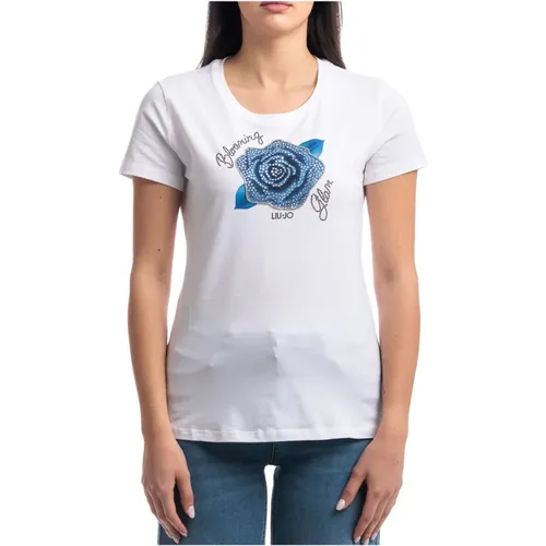 Printed Rhinestone T-shirt , female, Sizes: L - Liu Jo - Modalova