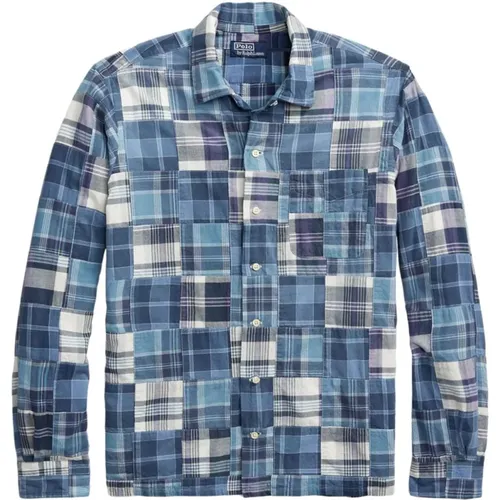 Blue Patchwork Cotton Shirt , male, Sizes: L - Ralph Lauren - Modalova
